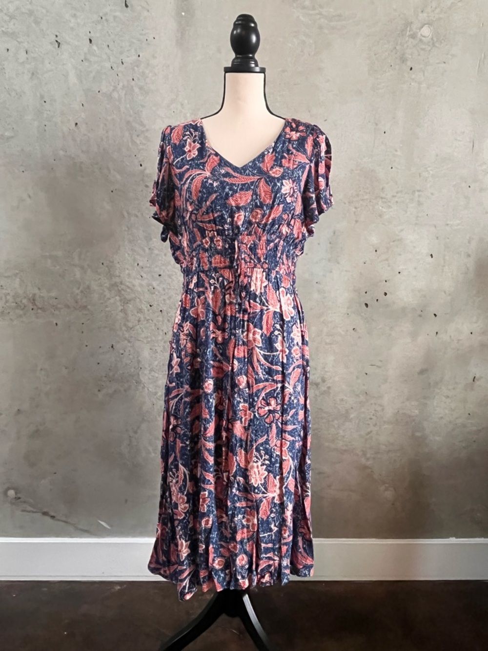 Maurices Navy and Coral Floral Maxi Dress